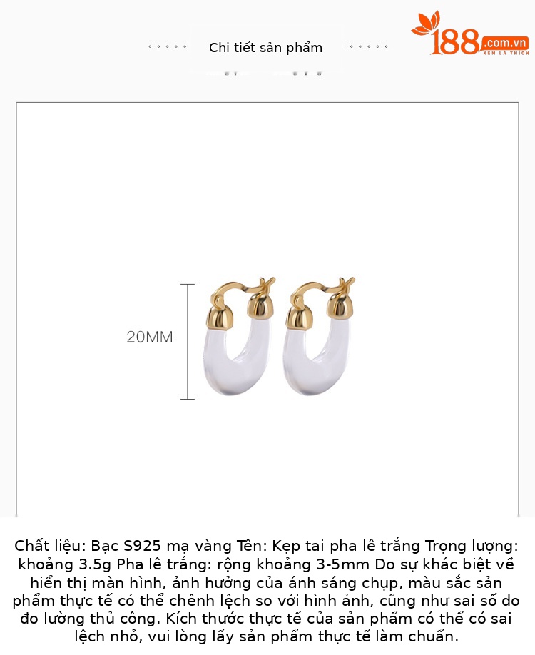 Bông tai bạc S925 mạ vàng đính pha lê trắng hình mặt trăng cao cấp — một cặp chi tiết 2