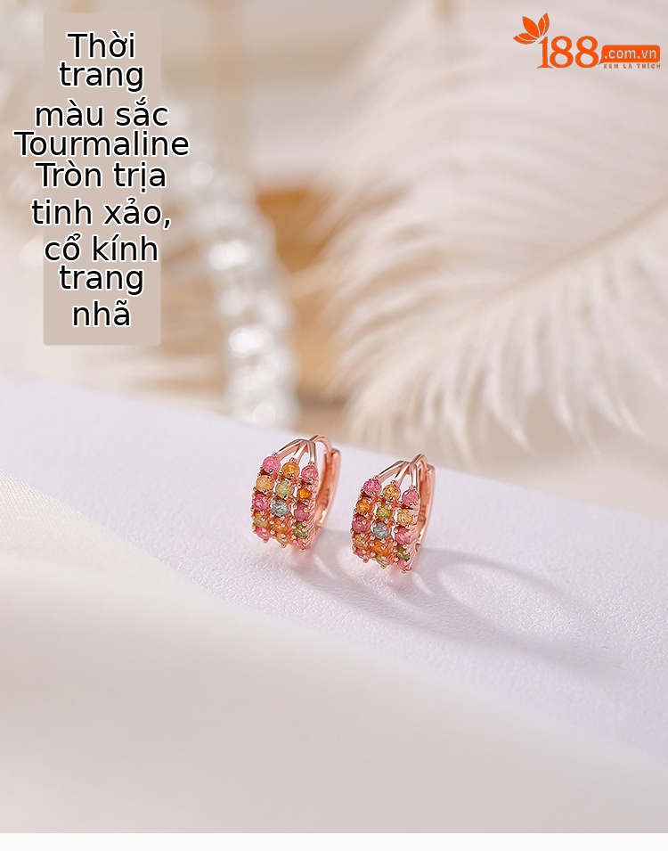Bông tai bạc S925 mạ vàng hồng đính tourmaline đơn giản tinh tế — Một cặp (màu tourmaline ngẫu nhiên) chi tiết 1