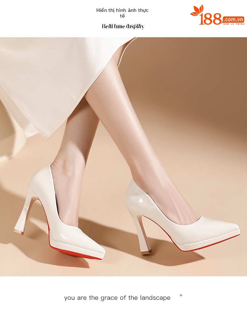 Giày cao gót mũi nhọn đế xuồng platform dự tiệc cưới, gót 10 cm — Hình khỏa thân-10cm chi tiết 5