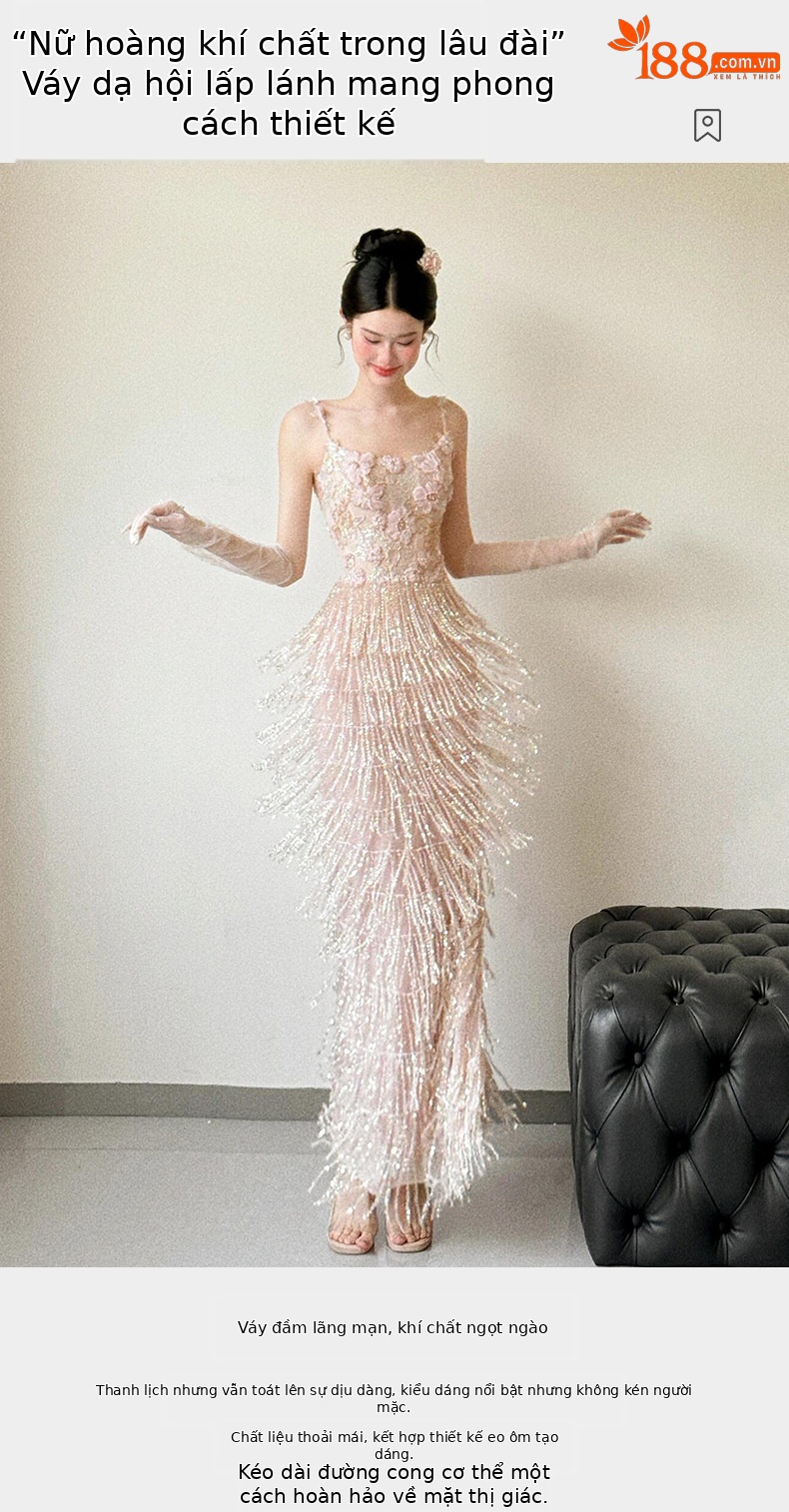 Đầm dạ hội maxi không dây thiết kế tua rua, phù hợp dự tiệc cưới và dẫn chương trình — Màu sắc hình ảnh chi tiết 5