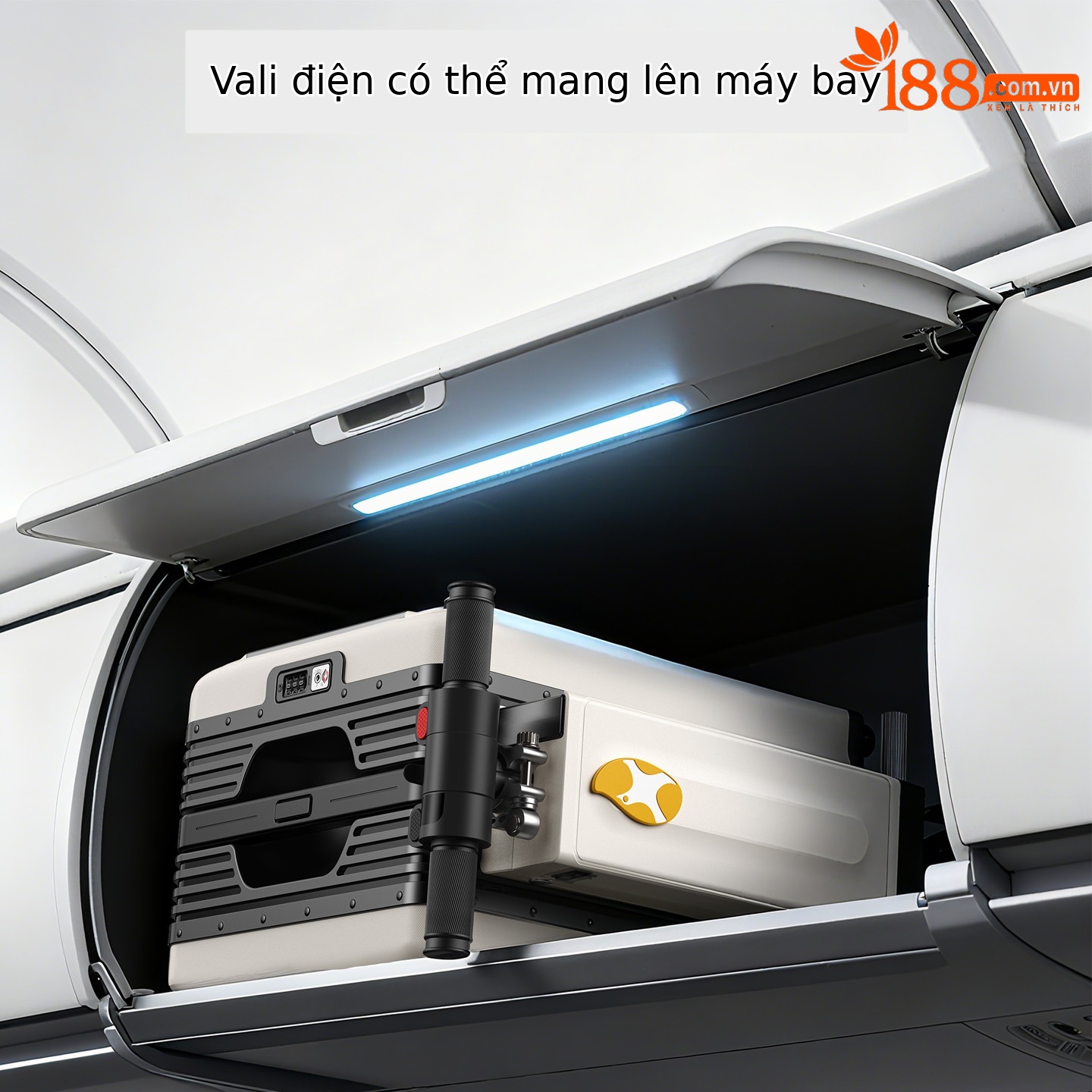 Vali điện đa năng ba trong một Mango Bird thông minh, mở rộng một chạm, tay kéo rộng, size cabin 20 inch (40×25×57 cm) — Màu trắng nhạt
