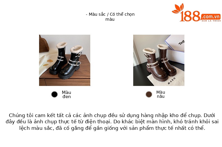 Boot tuyết nữ cổ thấp đế dày phong cách Anh, có khóa thắt lưng, lót lông ấm — màu đen chi tiết 4