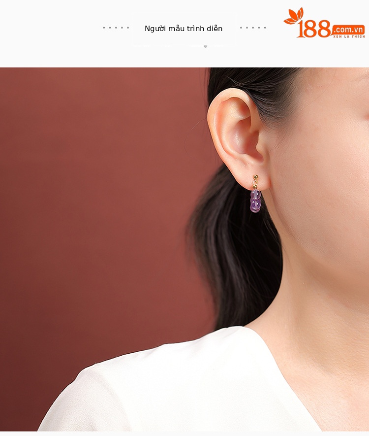 Bông tai tròn bạc S925 mạ vàng đính đá pha lê thạch anh tím — Mô hình thạch anh tím chi tiết 5