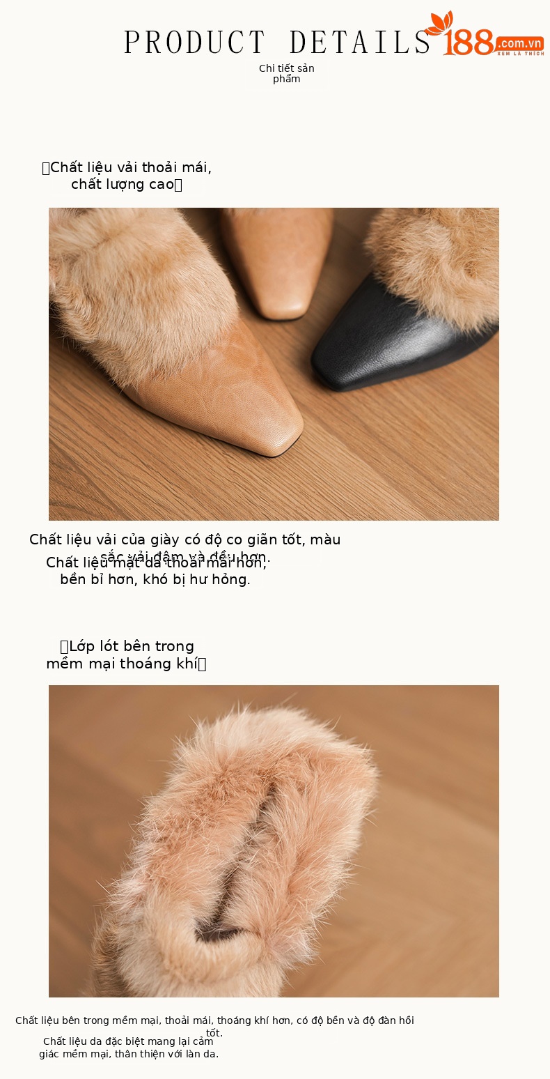 Giày mule nữ mũi vuông lông cừu đế nêm gót thấp ấm áp — đen chi tiết 8