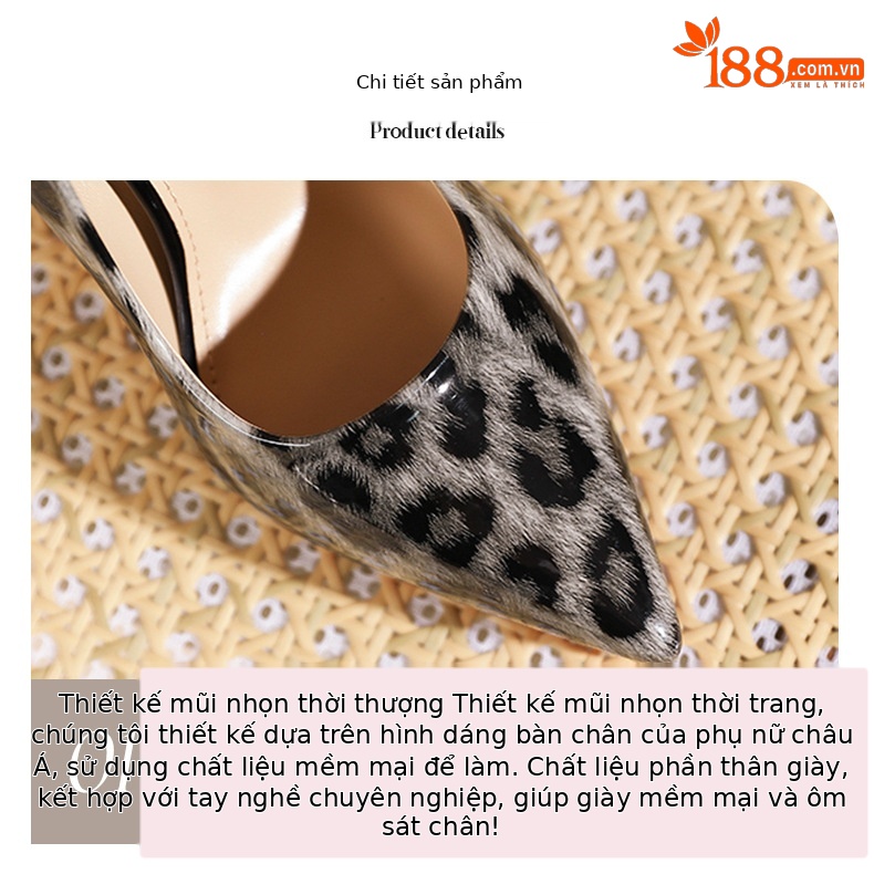 Giày cao gót nữ mũi nhọn họa tiết da báo, gót 8 cm, đế chống nước — Hổ báo xám-8cm chi tiết 4