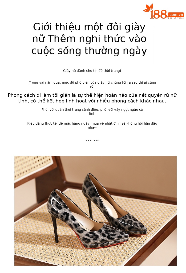 Giày cao gót nữ mũi nhọn họa tiết da báo, gót 8 cm, đế chống nước — Hổ báo xám-8cm chi tiết 2