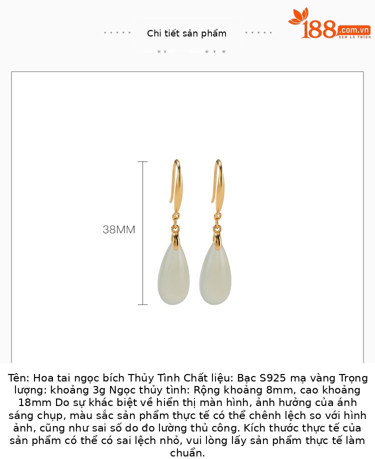 Bông tai nữ bạc S925 đính ngọc Hetian tự nhiên giọt nước retro — Một cặp chi tiết 2
