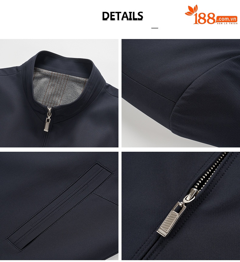 Áo khoác nam cổ đứng Hengyuanxiang dáng bomber mùa thu đông plus size — màu đen chi tiết 3