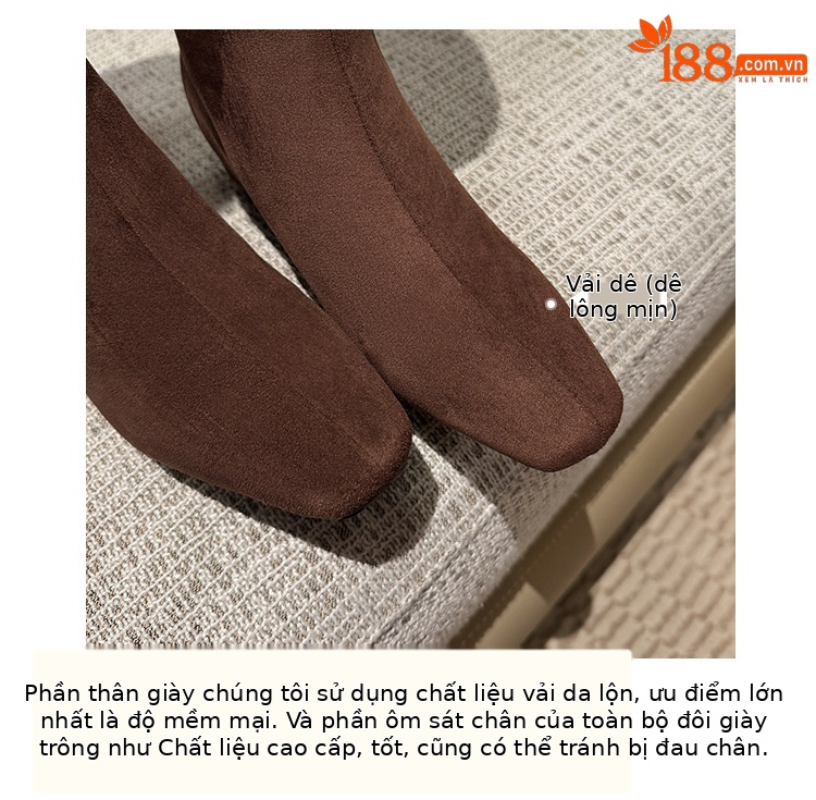Boot tuyết nữ cổ cao lót lông cừu đế dày màu nâu — màu nâu chi tiết 7