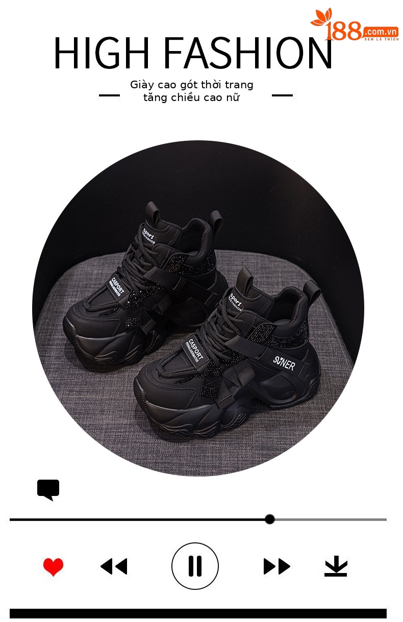 Giày sneaker nữ chunky đế dày tăng chiều cao 8cm, đính đá pha lê, dây buộc thời trang — M2991 lót đơn màu đen, M2991-1 plus nhung nâu, M2991 lót đơn màu xám, M2991-1 plus nhung xám chi tiết 5
