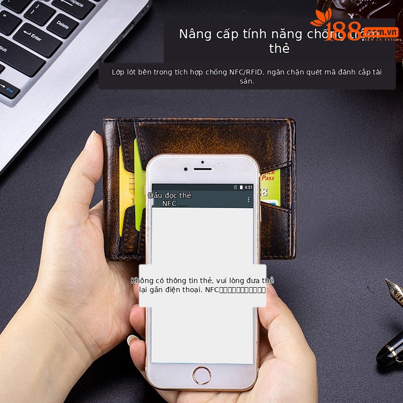 Ví nam ngắn da bò thật chống trộm RFID cổ điển — Cà phê xát, Màu nâu, màu nâu đỏ, màu đen