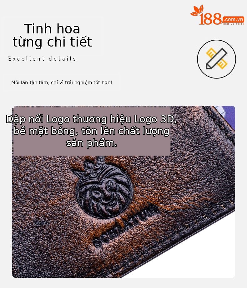 Ví nam ngắn da bò thật chống trộm RFID cổ điển — Cà phê xát, Màu nâu, màu nâu đỏ, màu đen chi tiết 8