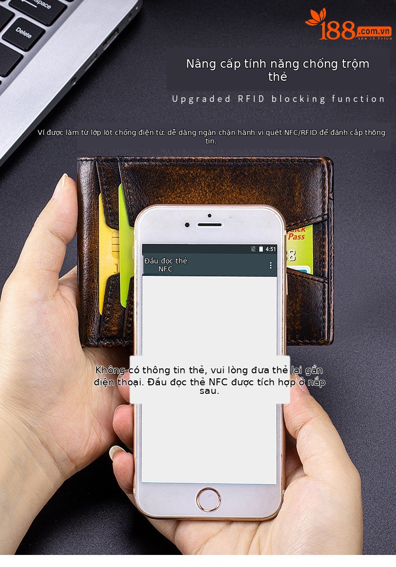 Ví nam ngắn da bò thật chống trộm RFID cổ điển — Cà phê xát, Màu nâu, màu nâu đỏ, màu đen chi tiết 4