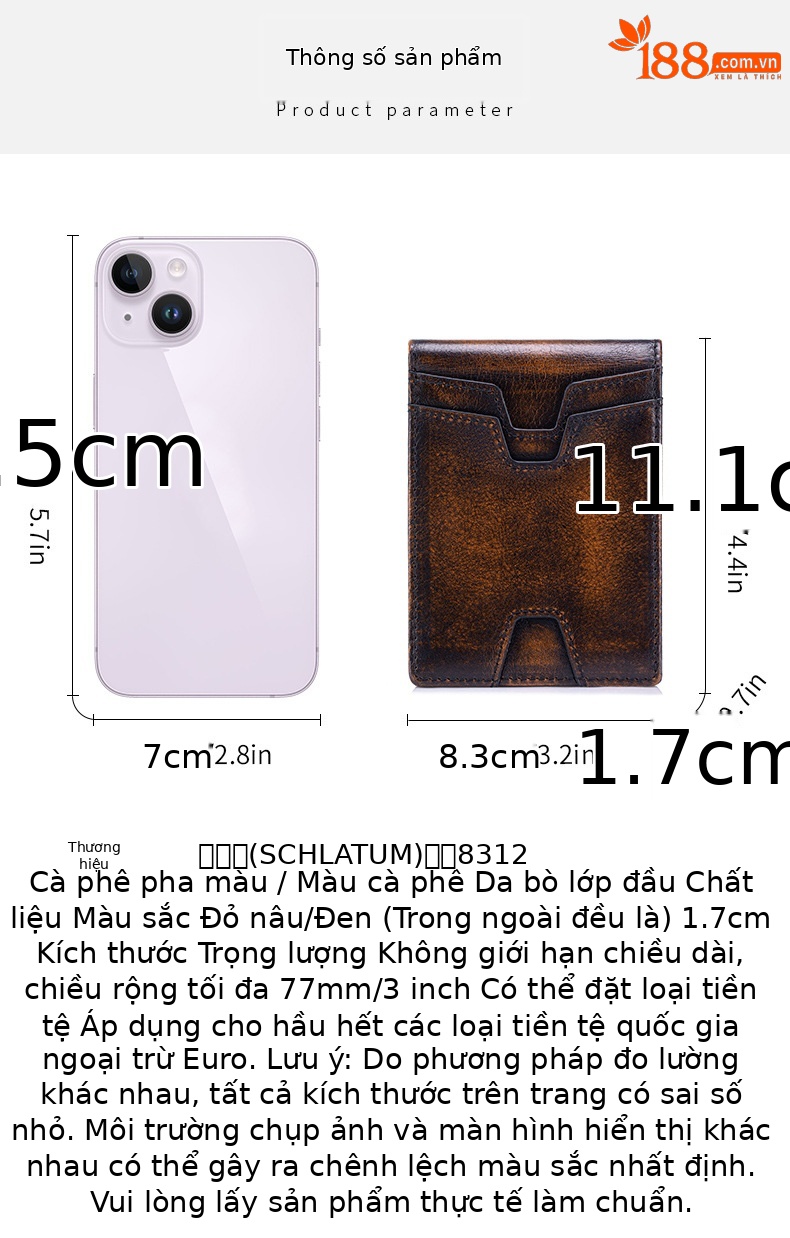 Ví nam ngắn da bò thật chống trộm RFID cổ điển — Cà phê xát, Màu nâu, màu nâu đỏ, màu đen chi tiết 7