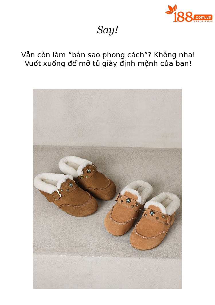 Dép mule nữ lông cừu đế xốp Birkenstock phong cách đinh tán, mũi kín, lót nâng nhẹ — hổ phách chi tiết 2