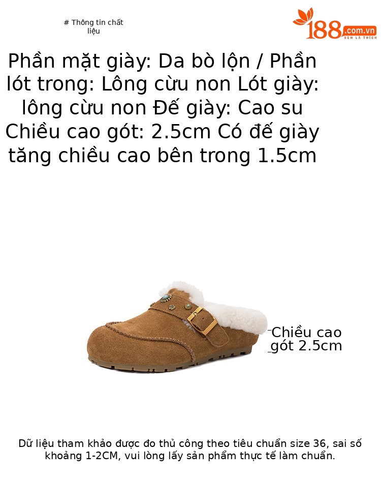 Dép mule nữ lông cừu đế xốp Birkenstock phong cách đinh tán, mũi kín, lót nâng nhẹ — hổ phách chi tiết 3