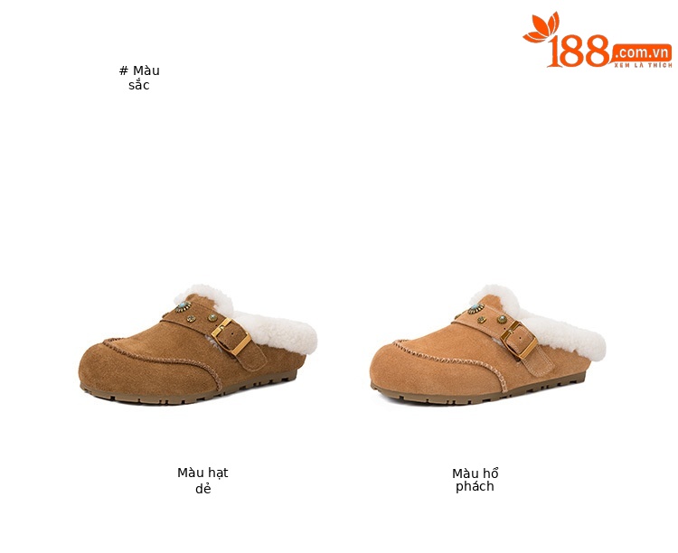 Dép mule nữ lông cừu đế xốp Birkenstock phong cách đinh tán, mũi kín, lót nâng nhẹ — hổ phách chi tiết 4