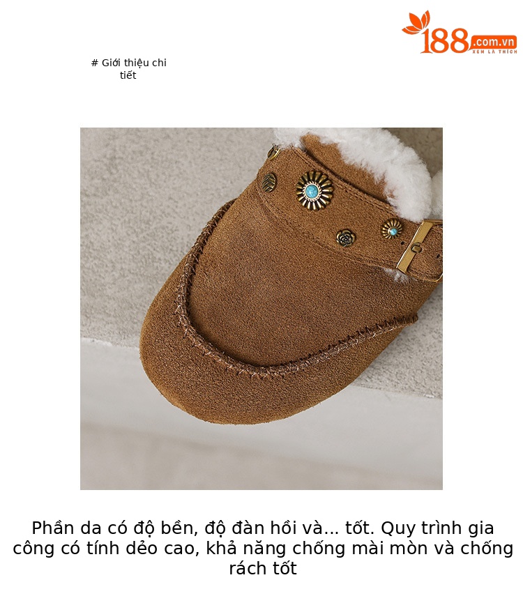 Dép mule nữ lông cừu đế xốp Birkenstock phong cách đinh tán, mũi kín, lót nâng nhẹ — hổ phách chi tiết 5