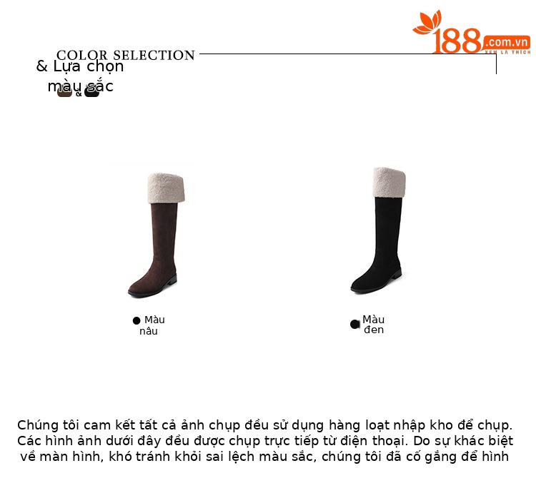 Boot nữ cổ cao ôm chân da bò lộn gót dày hai lớp lông — màu nâu chi tiết 2