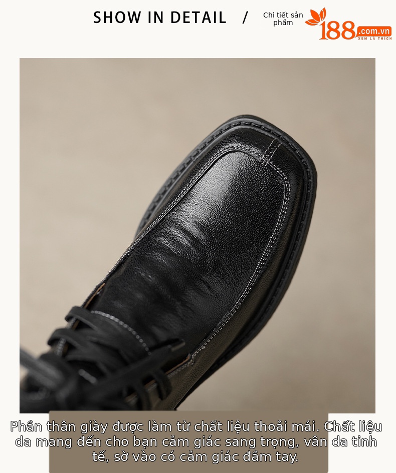 Boot nữ mũi vuông dây buộc da dê cao gót cổ ngắn lót nhung — Lớp lót nhung đen chi tiết 15