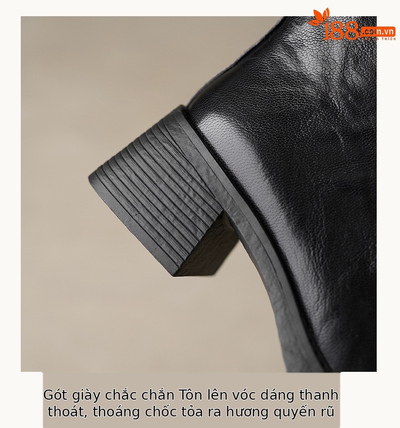 Boot nữ mũi vuông dây buộc da dê cao gót cổ ngắn lót nhung — Lớp lót nhung đen chi tiết 16