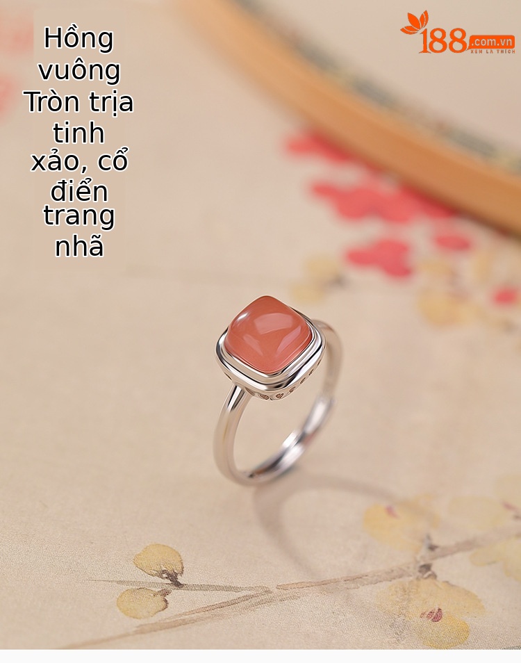Nhẫn bạc S925 nam mã não đỏ hình vuông, mở đa năng — Một mảnh chi tiết 1
