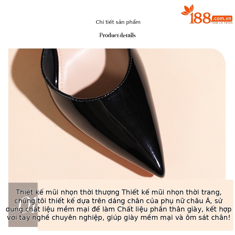 Giày cao gót nữ mũi nhọn da bóng, gót 9 cm, kiểu dáng thanh lịch — Hình khỏa thân-9cm chi tiết 4