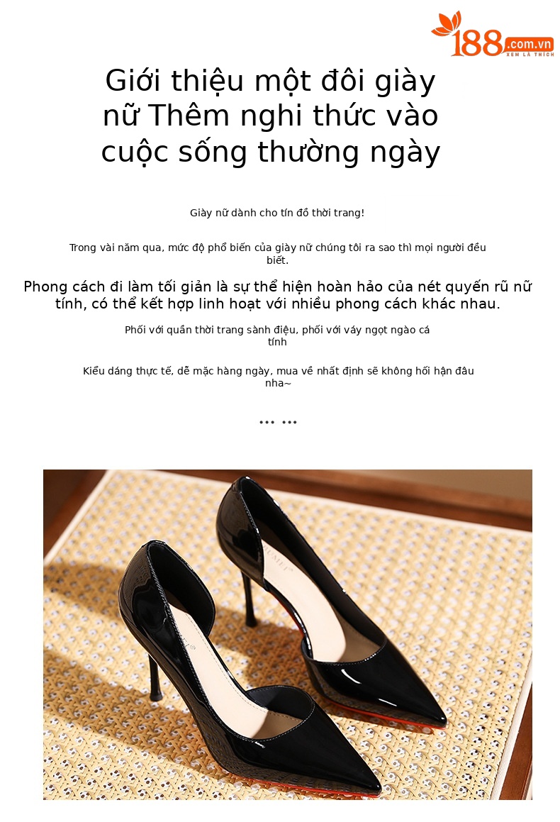 Giày cao gót nữ mũi nhọn da bóng, gót 9 cm, kiểu dáng thanh lịch — Hình khỏa thân-9cm chi tiết 2