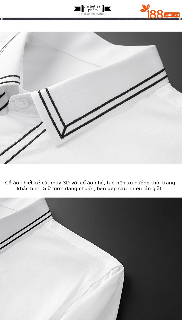 Áo sơ mi nam dài tay cổ nhọn thêu họa tiết cổ áo và cổ tay, phong cách Châu Âu — màu đen, trắng chi tiết 11