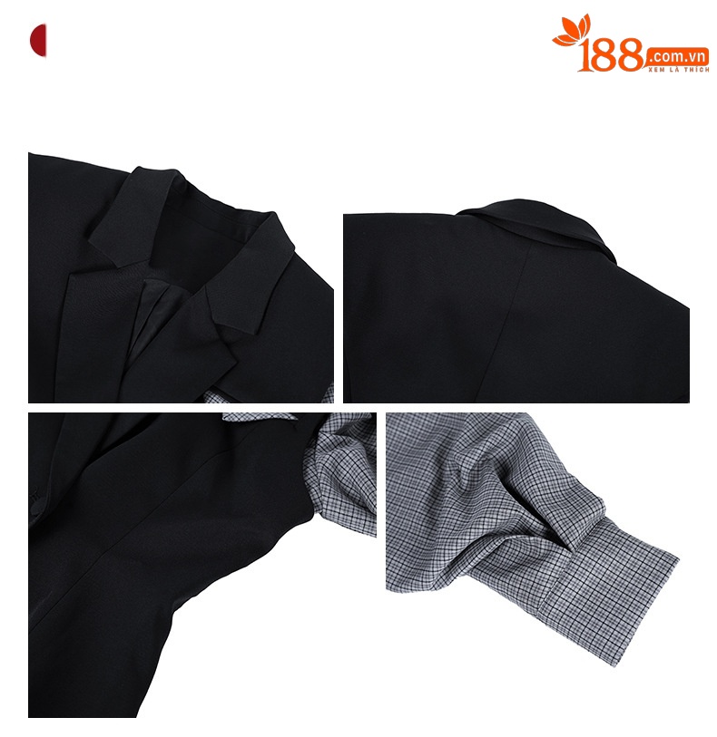 Áo vest nữ phối kẻ sọc kiểu Pháp, thiết kế eo thon, dáng công sở — màu đen chi tiết 2
