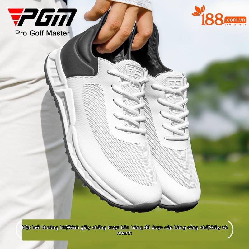 Giày golf nam PGM đế đệm phục hồi, lưới thoáng khí chống trơn trượt — XZ443-Lingyun Xám