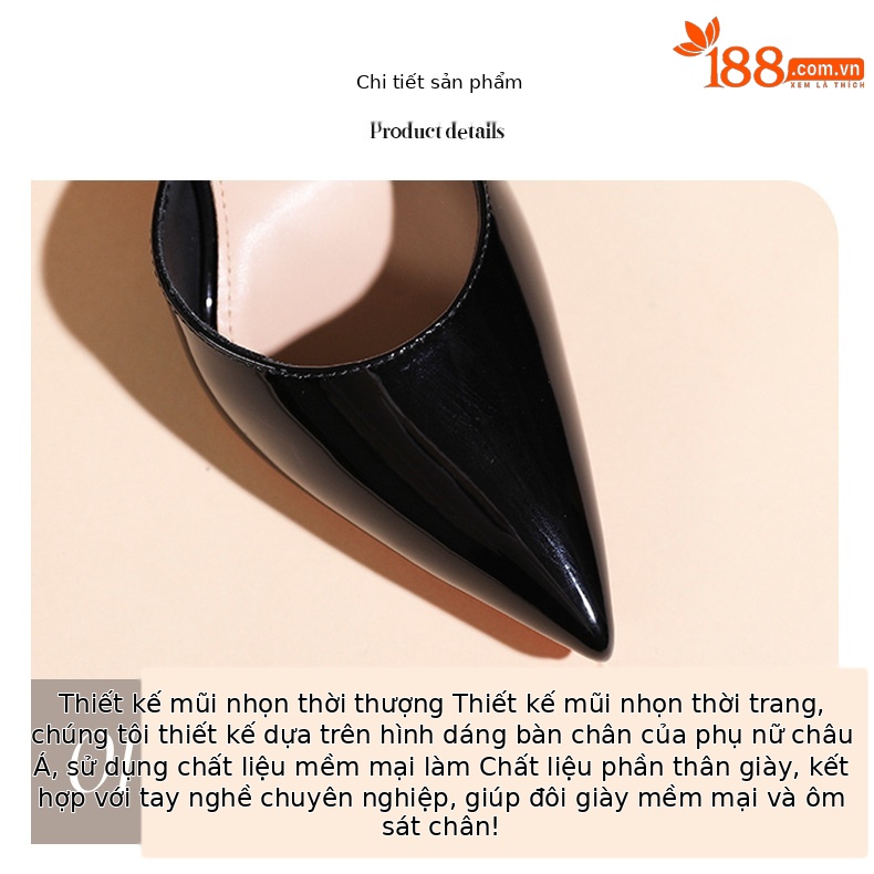 Giày cao gót nữ mũi nhọn da bóng, gót 9 cm — Màu nude-9cm chi tiết 4