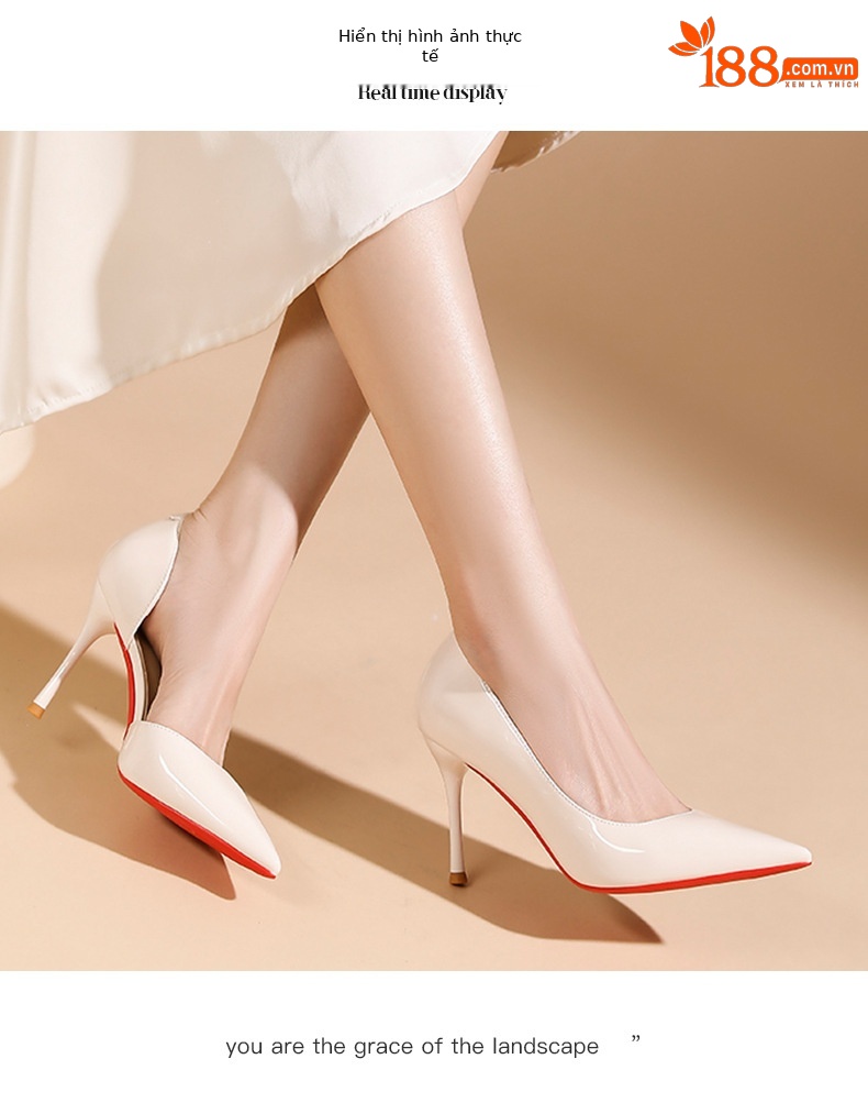 Giày cao gót nữ mũi nhọn da bóng, gót 9 cm — Màu nude-9cm chi tiết 6