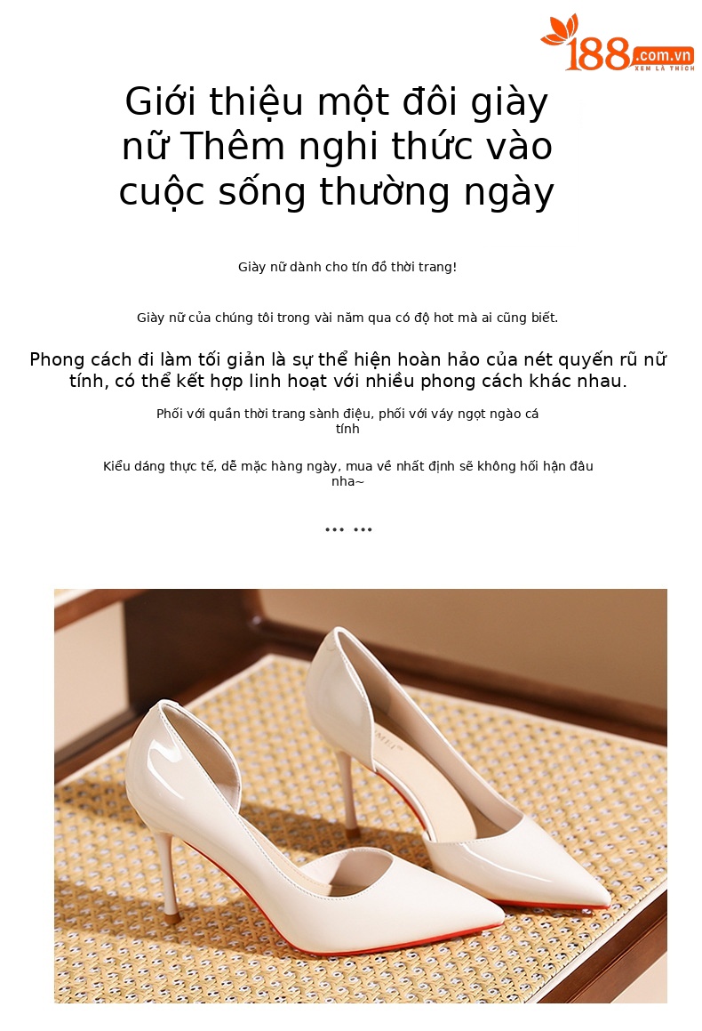 Giày cao gót nữ mũi nhọn da bóng, gót 9 cm — Màu nude-9cm chi tiết 2