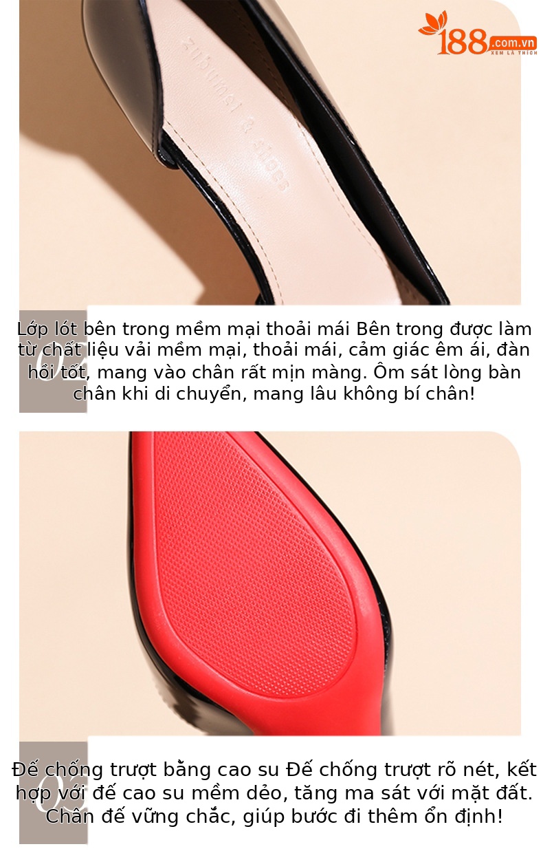 Giày cao gót nữ mũi nhọn da bóng, gót 9 cm — Màu nude-9cm chi tiết 5