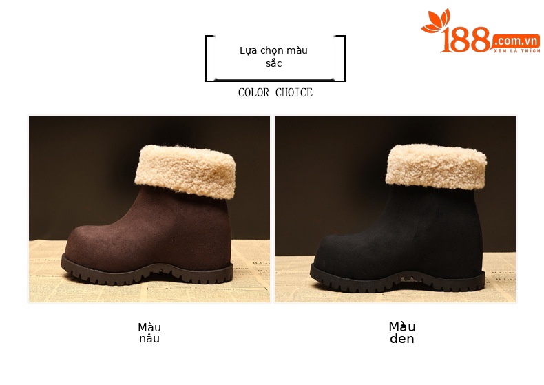 Boot nữ cổ cao lót lông giữ ấm đế dày nâng chiều cao — nâu chi tiết 2