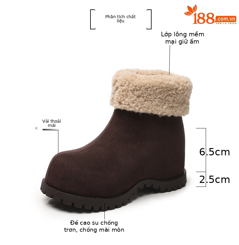 Boot nữ cổ cao lót lông giữ ấm đế dày nâng chiều cao — nâu chi tiết 3