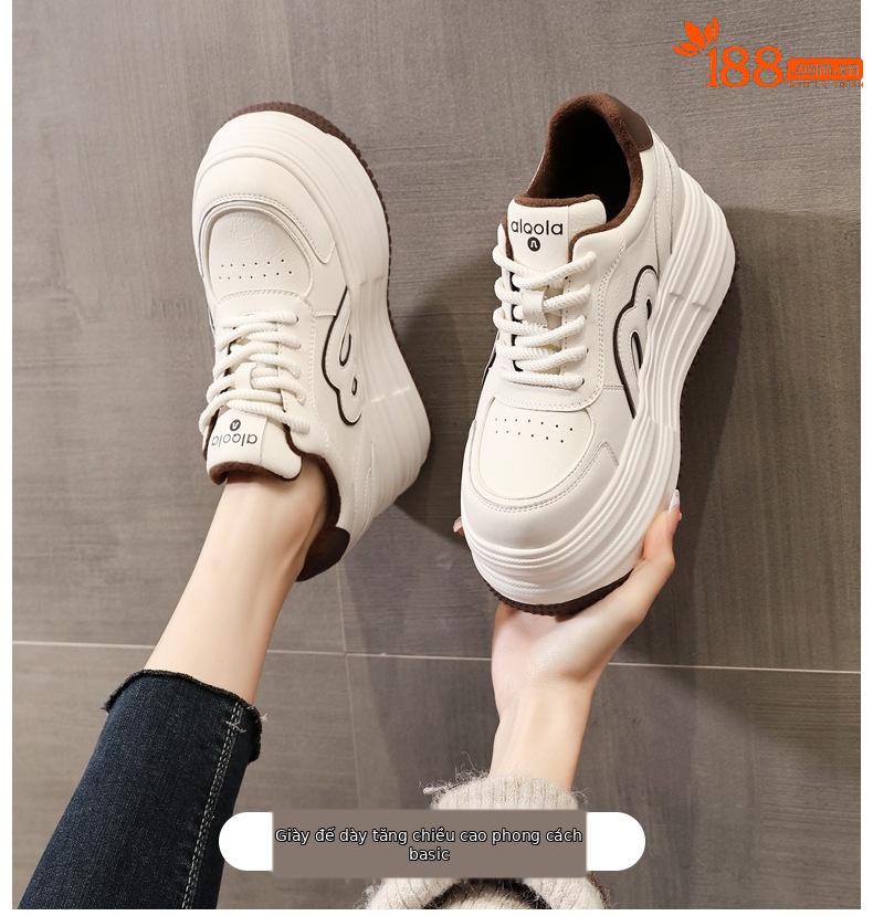 Giày sneaker nữ đế dày tăng chiều cao, phong cách đa năng, lót nhung ấm — gạo nâu chi tiết 1