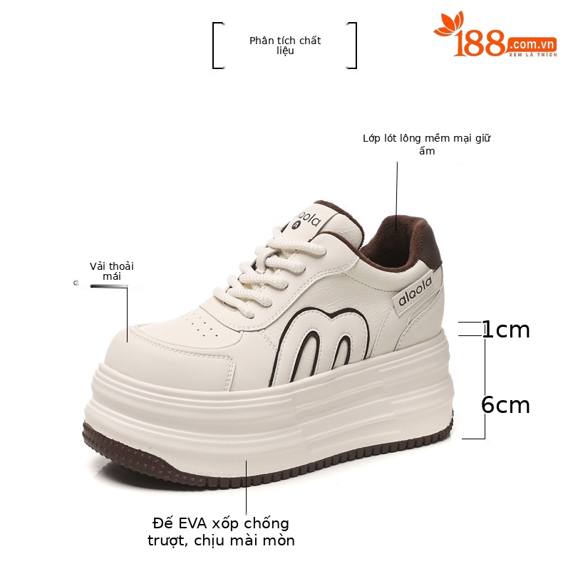 Giày sneaker nữ đế dày tăng chiều cao, phong cách đa năng, lót nhung ấm — gạo nâu chi tiết 3