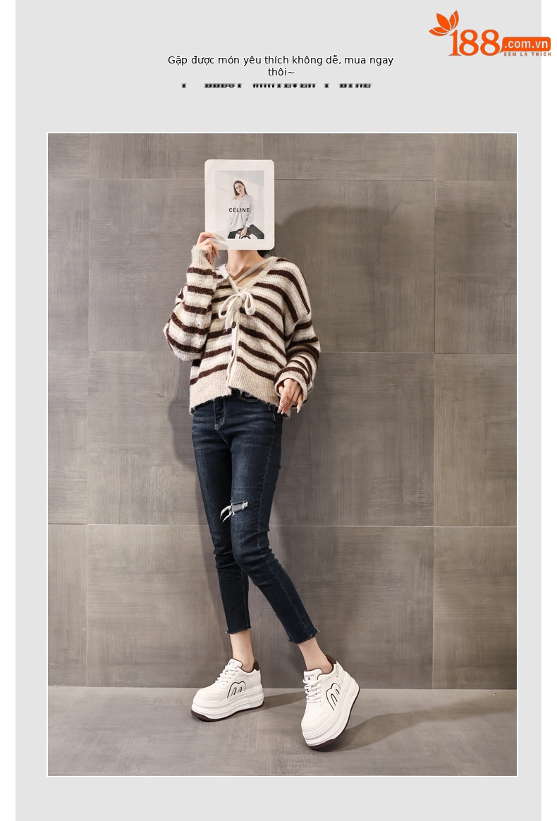 Giày sneaker nữ đế dày tăng chiều cao, phong cách đa năng, lót nhung ấm — gạo nâu chi tiết 6