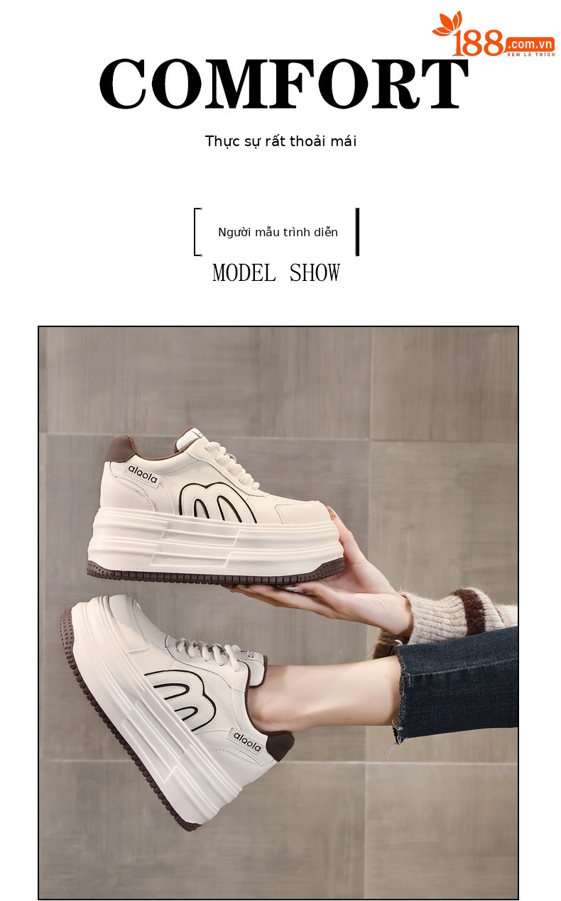 Giày sneaker nữ đế dày tăng chiều cao, phong cách đa năng, lót nhung ấm — gạo nâu chi tiết 11