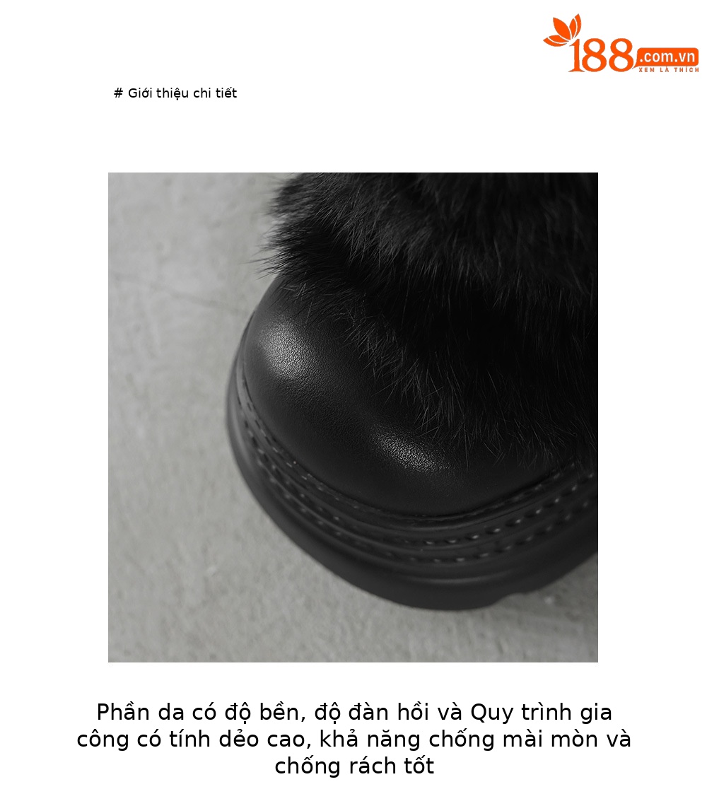 Giày bốt tuyết lông dày da thật 10cm, đế siêu dày, cổ ngắn, tăng chiều cao — màu đen chi tiết 5