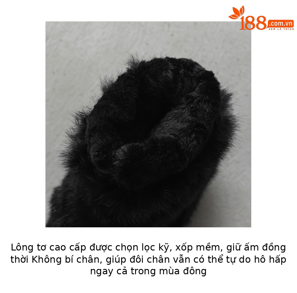 Giày bốt tuyết lông dày da thật 10cm, đế siêu dày, cổ ngắn, tăng chiều cao — màu đen chi tiết 8