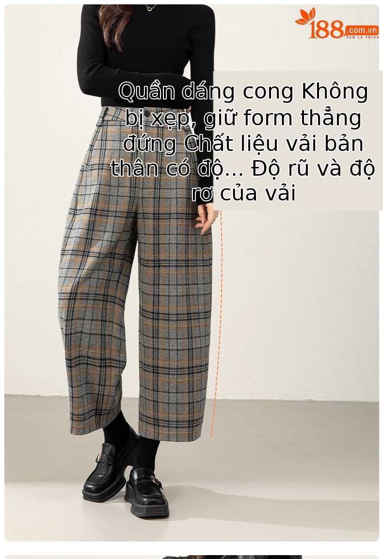 Quần ống đứng kẻ sọc len nữ lưng cao dáng rộng thu đông — kẻ sọc màu xám chi tiết 11