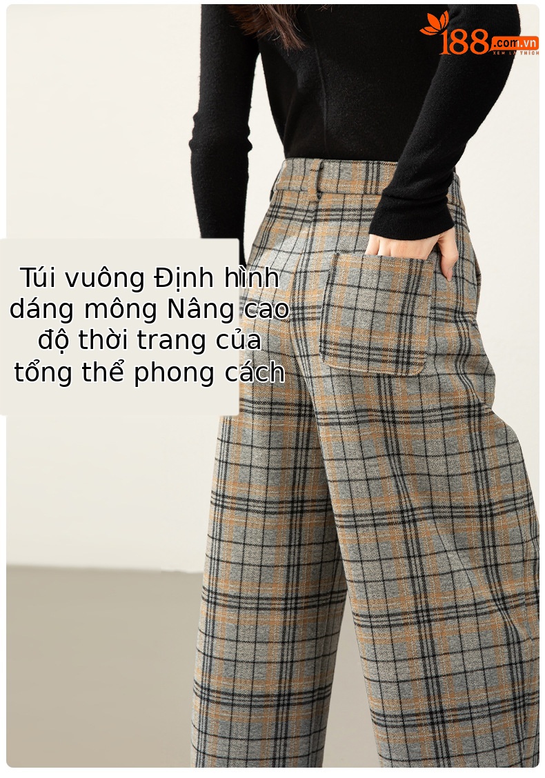 Quần ống đứng kẻ sọc len nữ lưng cao dáng rộng thu đông — kẻ sọc màu xám chi tiết 14