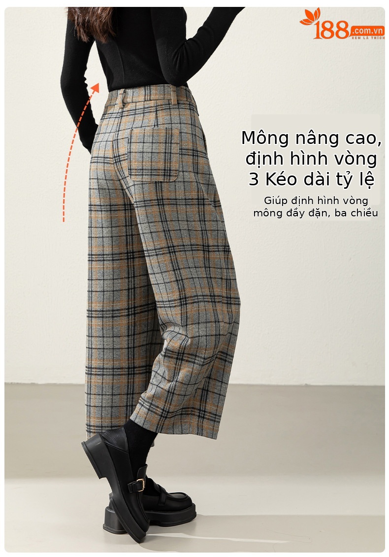 Quần ống đứng kẻ sọc len nữ lưng cao dáng rộng thu đông — kẻ sọc màu xám chi tiết 15