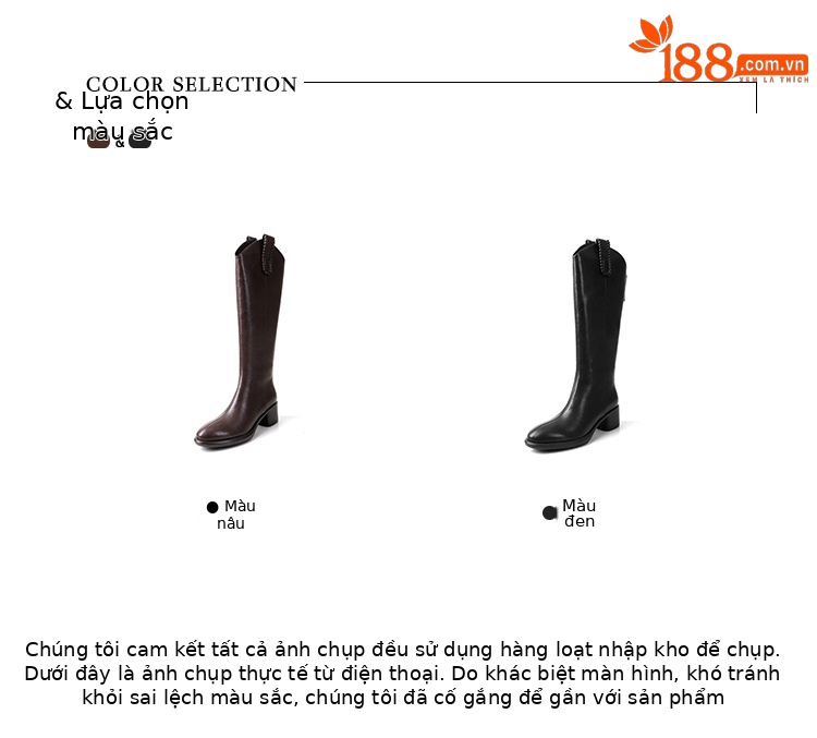 Boot nữ cổ cao ôm bắp chân dáng V thon gọn, đế dày, gót vuông nhỏ — nhung đen chi tiết 2