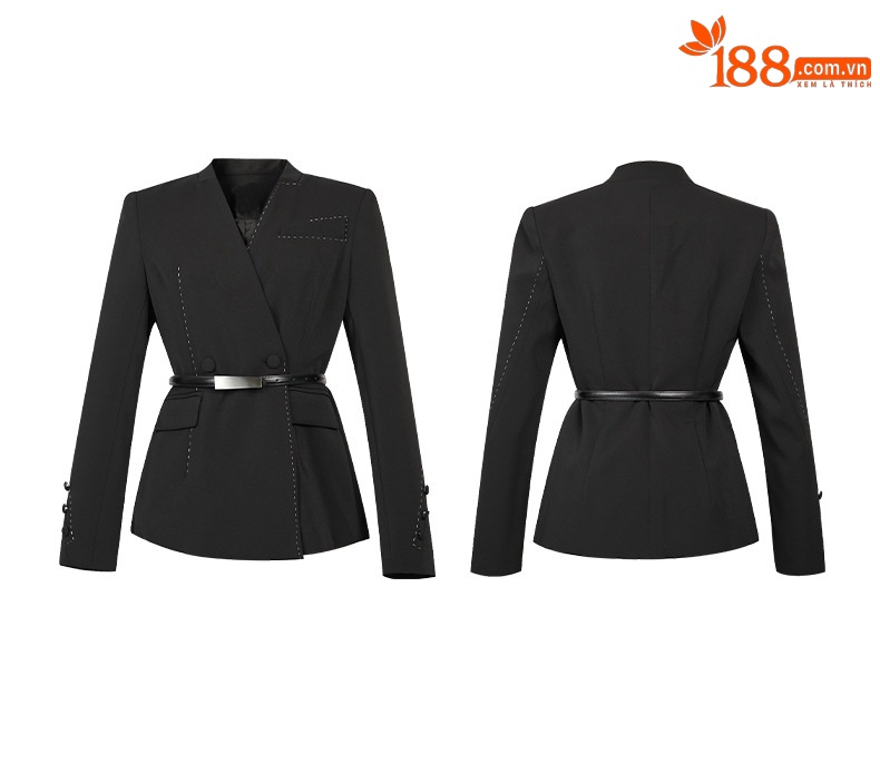 Áo blazer nữ thắt eo công sở thiết kế tôn dáng — màu đen chi tiết 2