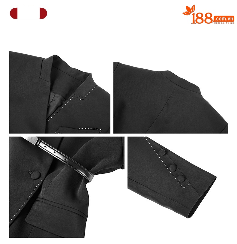 Áo blazer nữ thắt eo công sở thiết kế tôn dáng — màu đen chi tiết 3