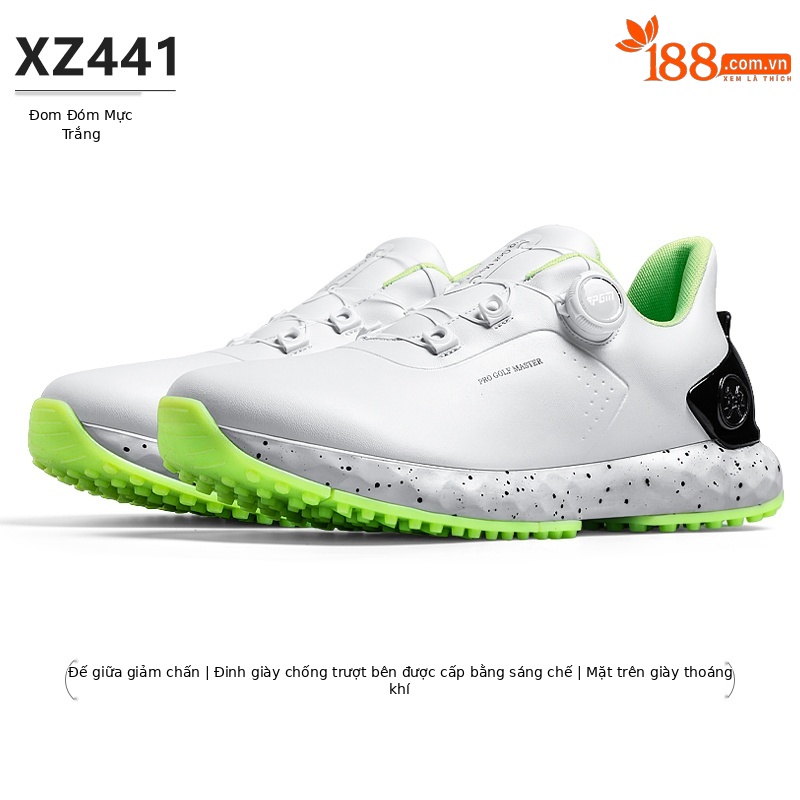 Giày Golf PGM Nam Chống Thấm Nước Phiên Bản Rộng Đệm Núm Dây — Mực trắng [Đế giữa chống sốc/gai chống trượt/mặt trên chống thấm nước] XZ441